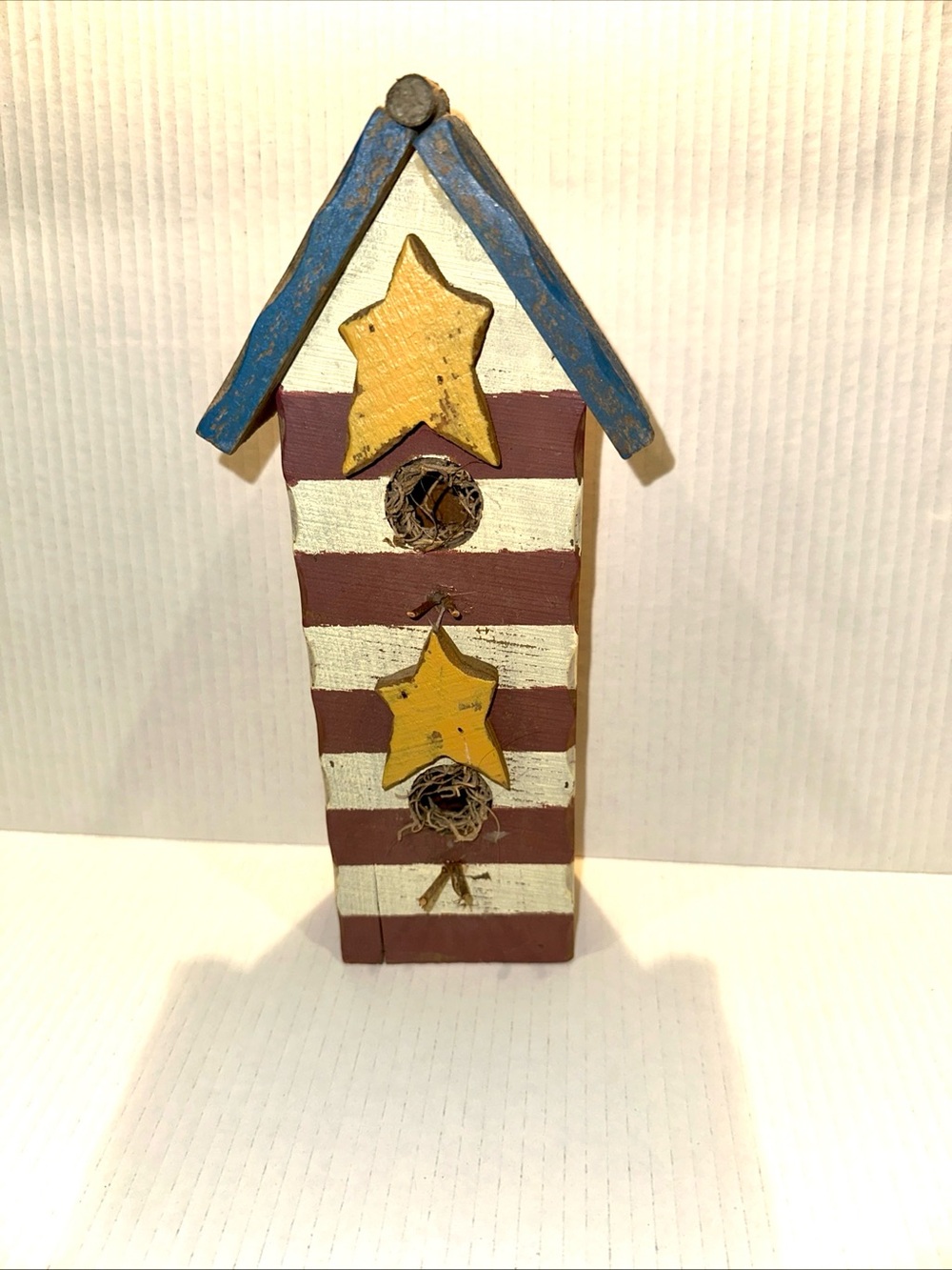 Handmade Rustic Patriotic Wooden  Decorative Birdhouse with Stars